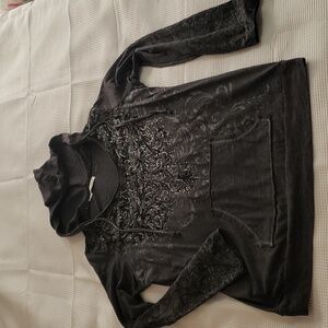 Maurices. Merreled Gray w/Silver Bling, Front Pocket Drawstring Hoodie Size 0.